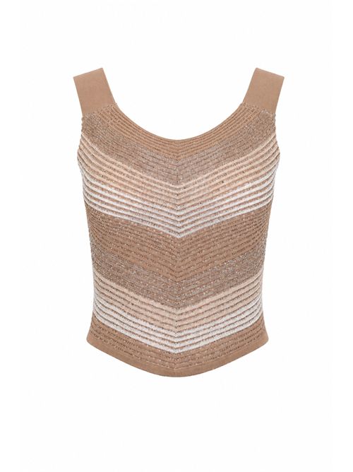 Top in maglia di viscosa e lurex con paillettes Mocha D. Exterior | 620756MOCH